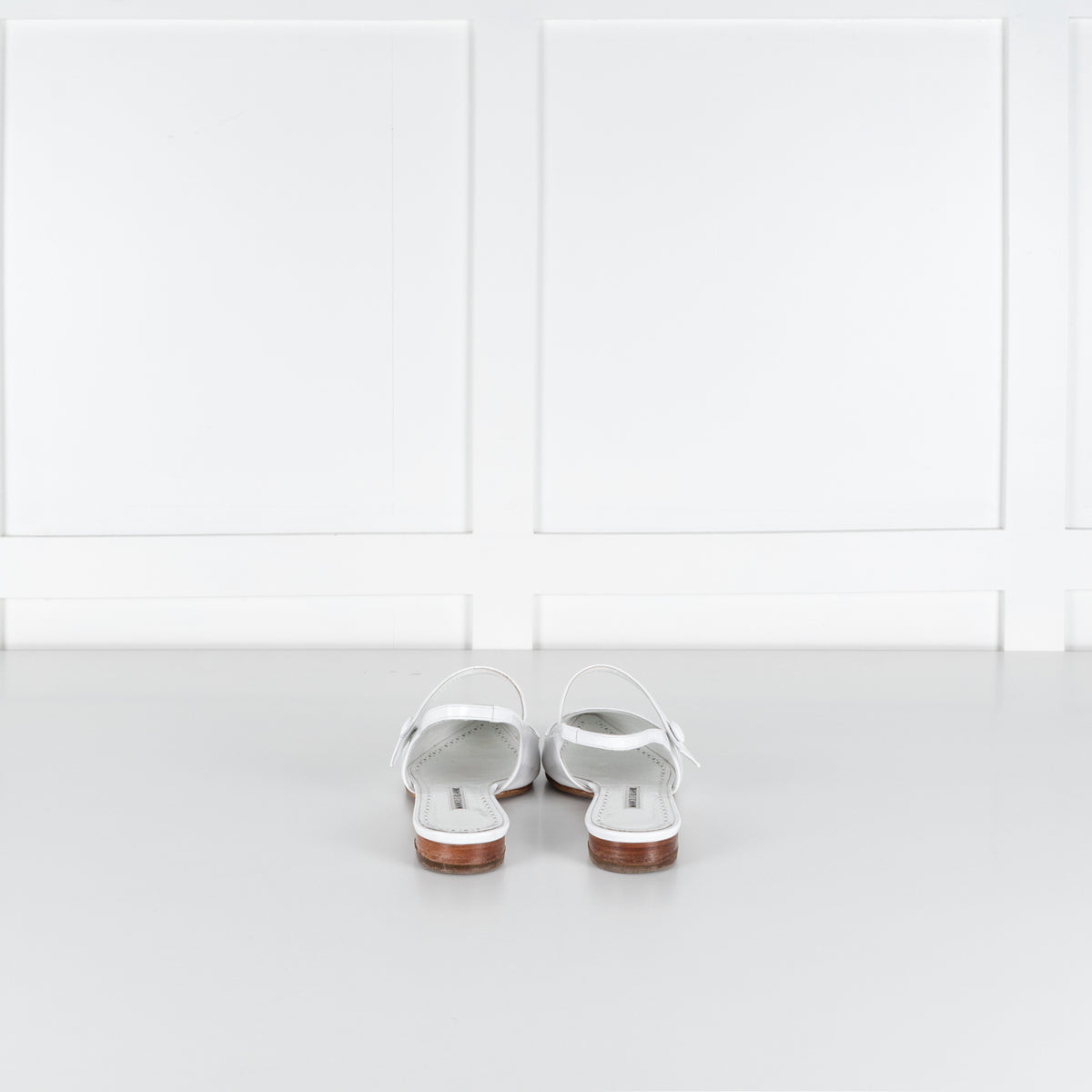 Manolo Blahnik Didion White Patent Leather Slingback Flats