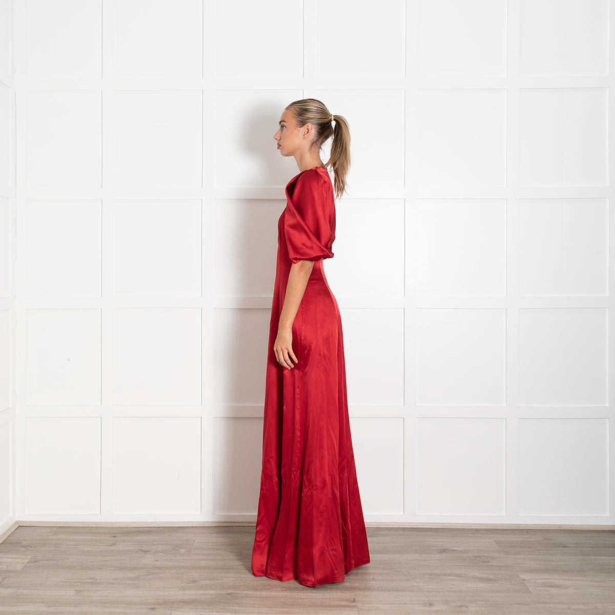 Roksanda Red Silk Satin Draped Puff Evening Gown
