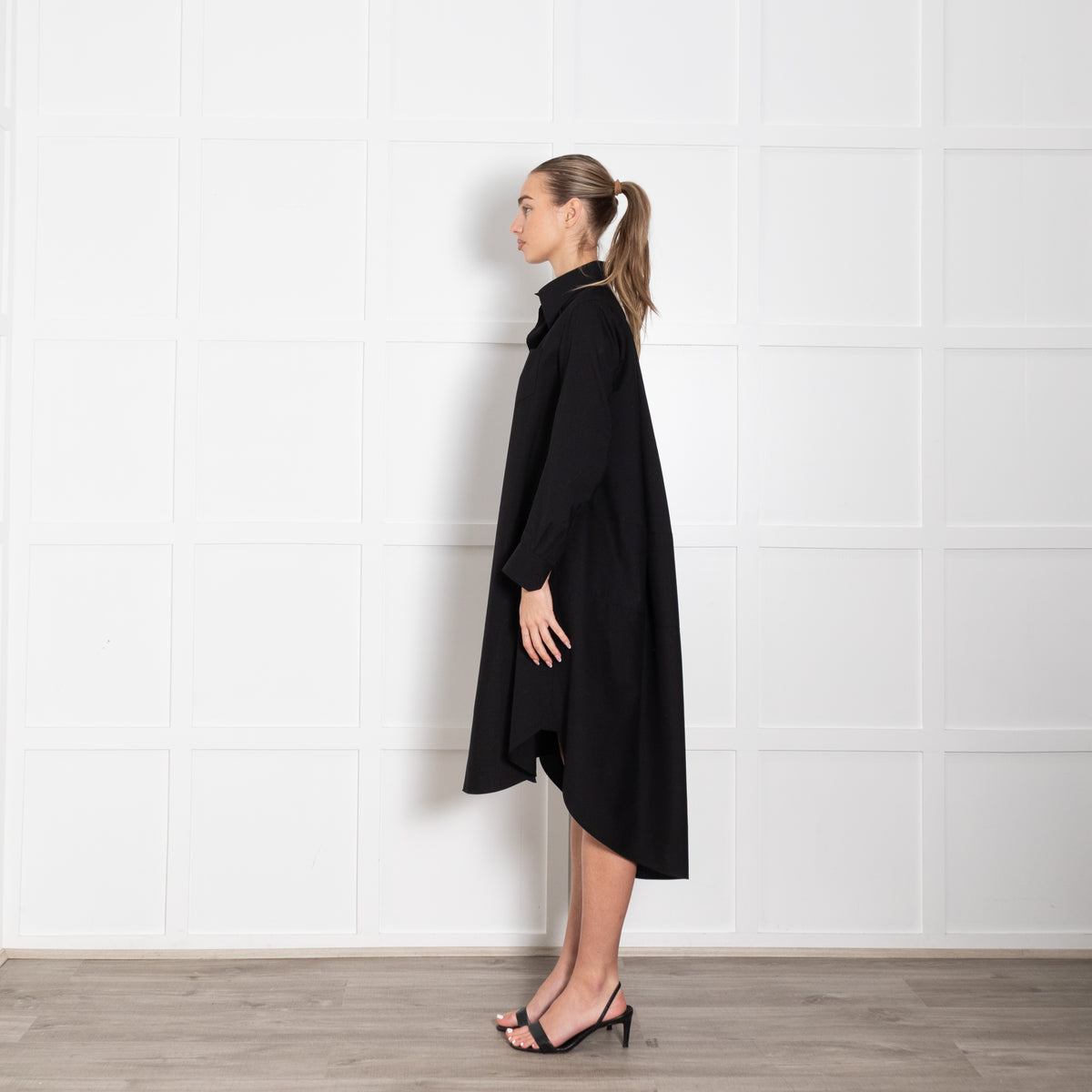 Shiro Sakai Black Button Up Long Sleeve Shirt Dress