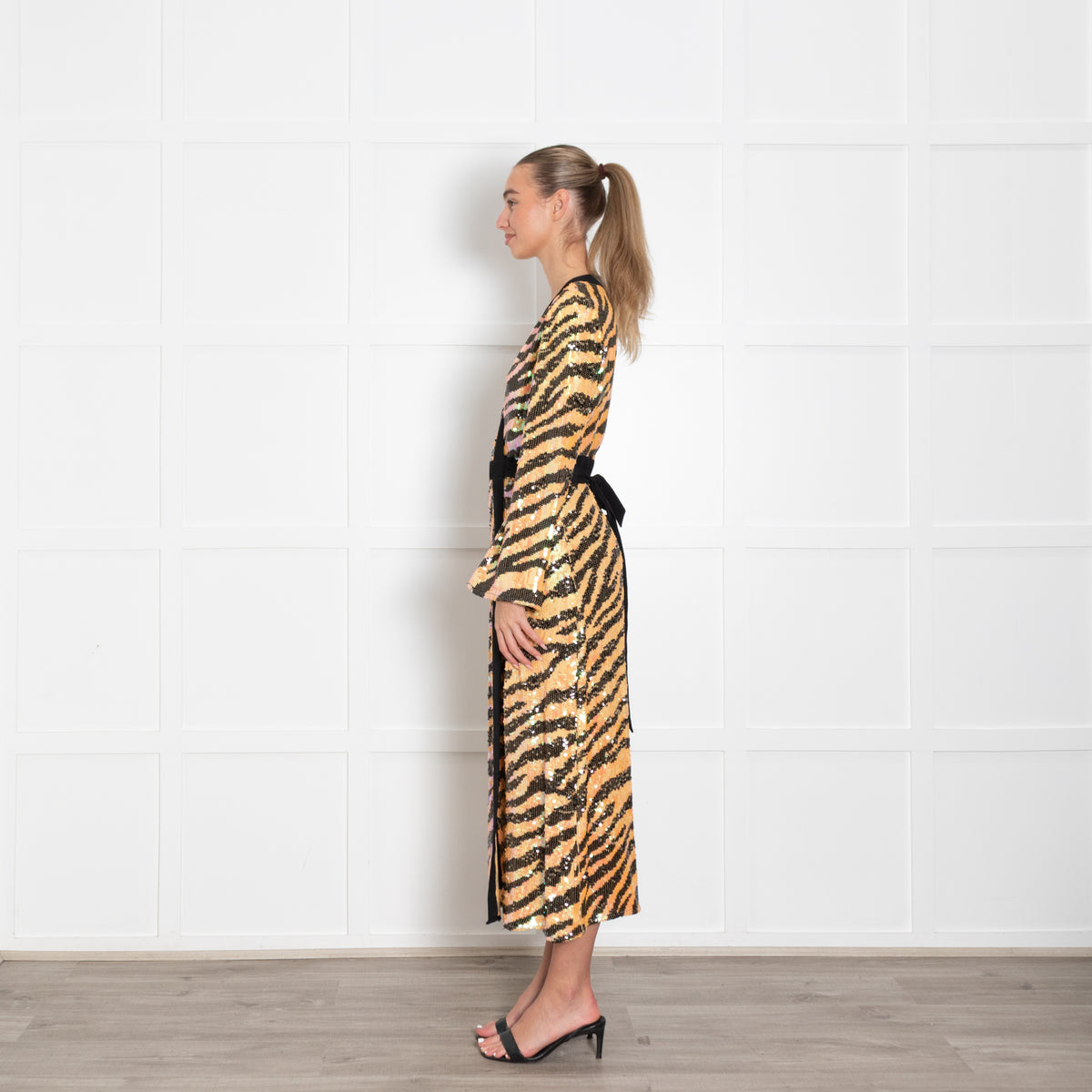 Rixo Tiger Print Sequin Wrap Dress