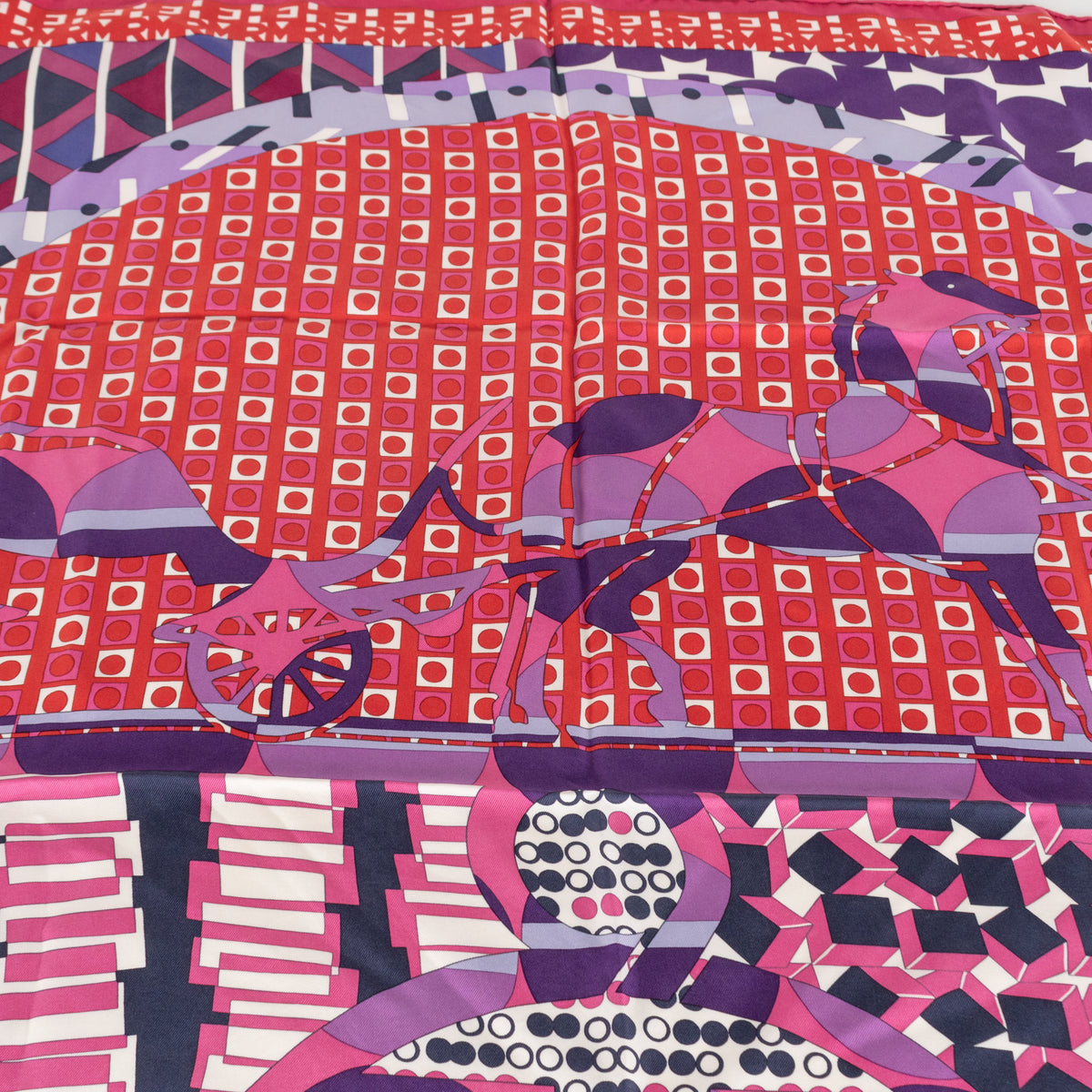 Hermes Red Pink Purple Ex-Libris En Cravates Silk Scarf