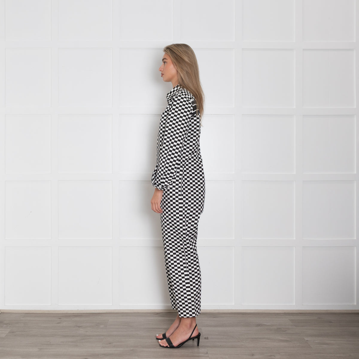 Christian Dior Black White Checkered Logo Print Jumpsuit
