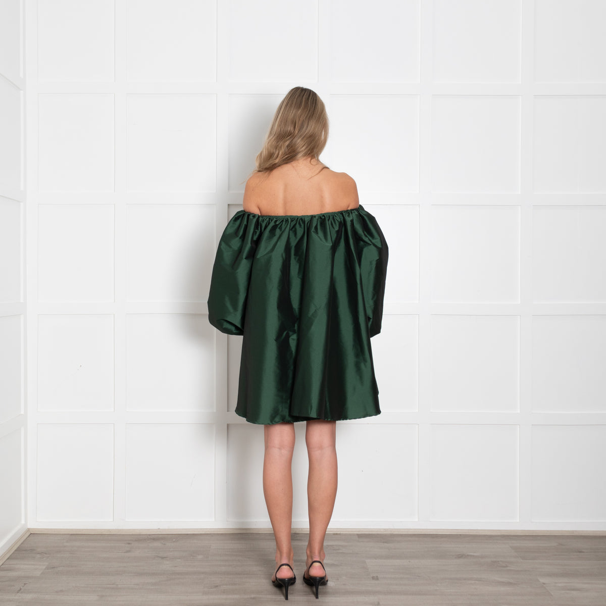 Bernadette Green Taffeta Oversized Off The Shoulder Short Dress