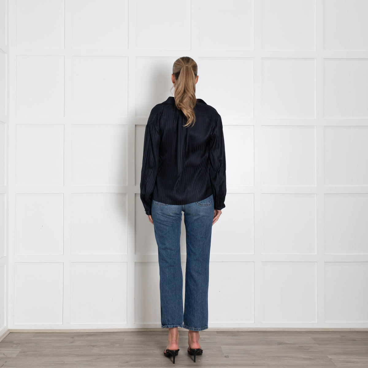 Stella McCartney Navy Blue Stripe Silk Long Sleeved Blouse
