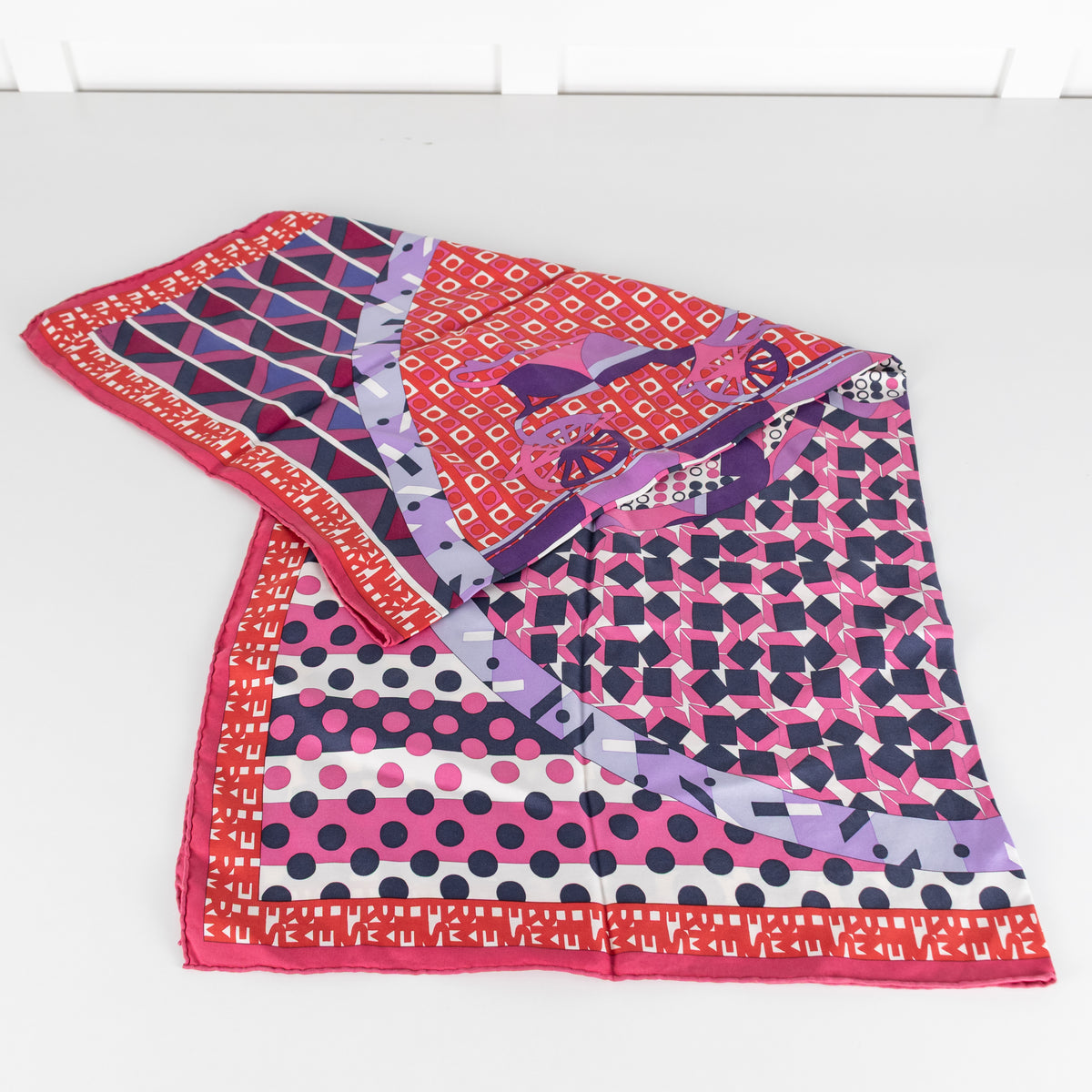 Hermes Red Pink Purple Ex-Libris En Cravates Silk Scarf
