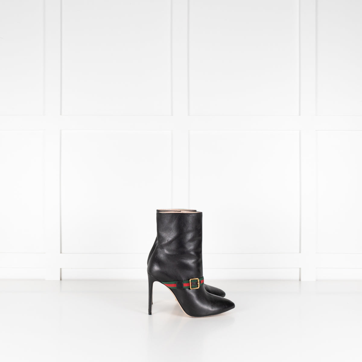 Gucci Black Charlotte Boots Green Red Gross Grain With Buck