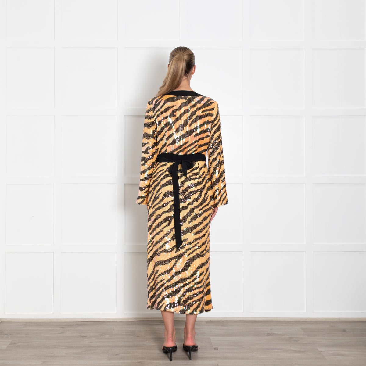 Rixo Tiger Print Sequin Wrap Dress