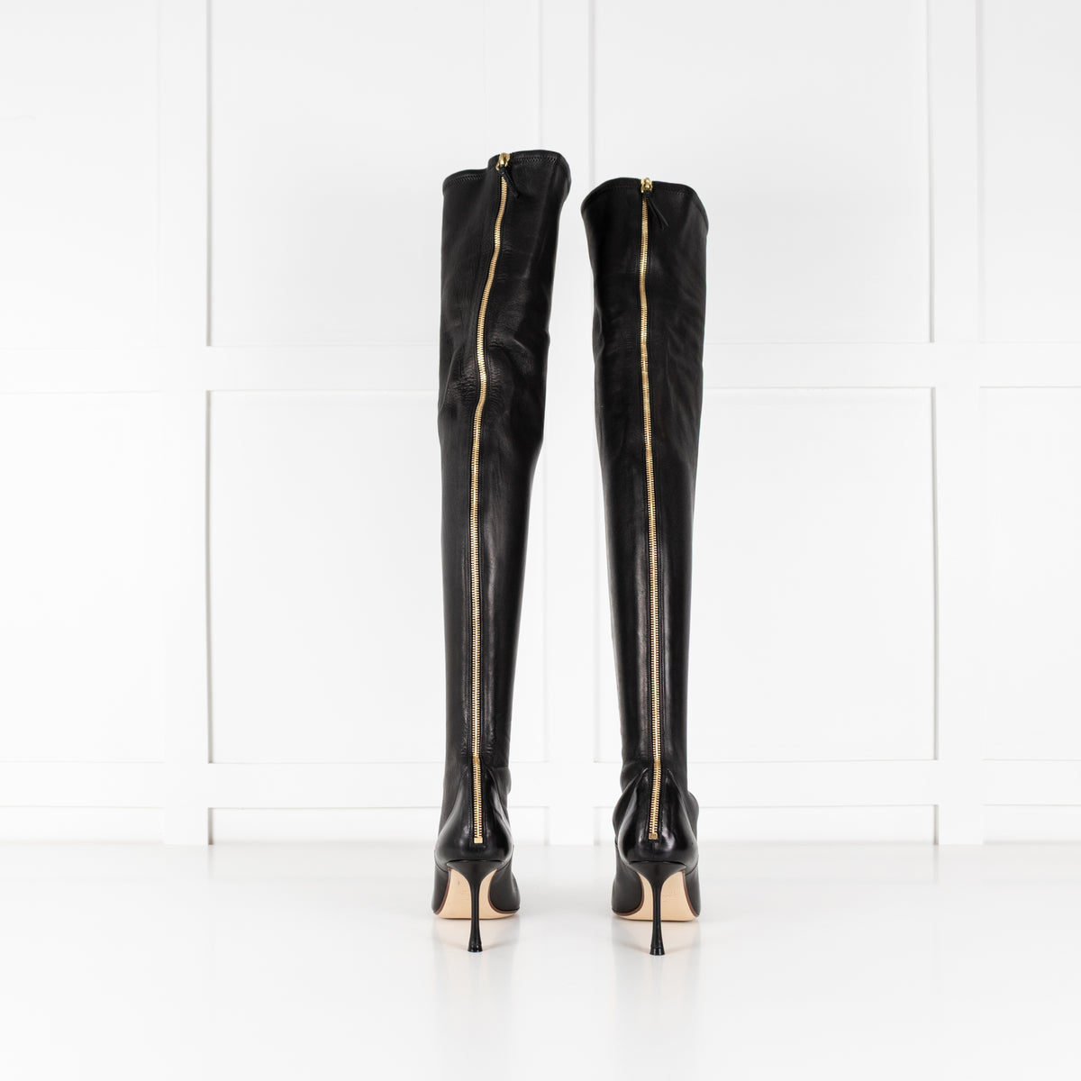 Francesco Russo Black Stretch Leather Over the Knee Boots