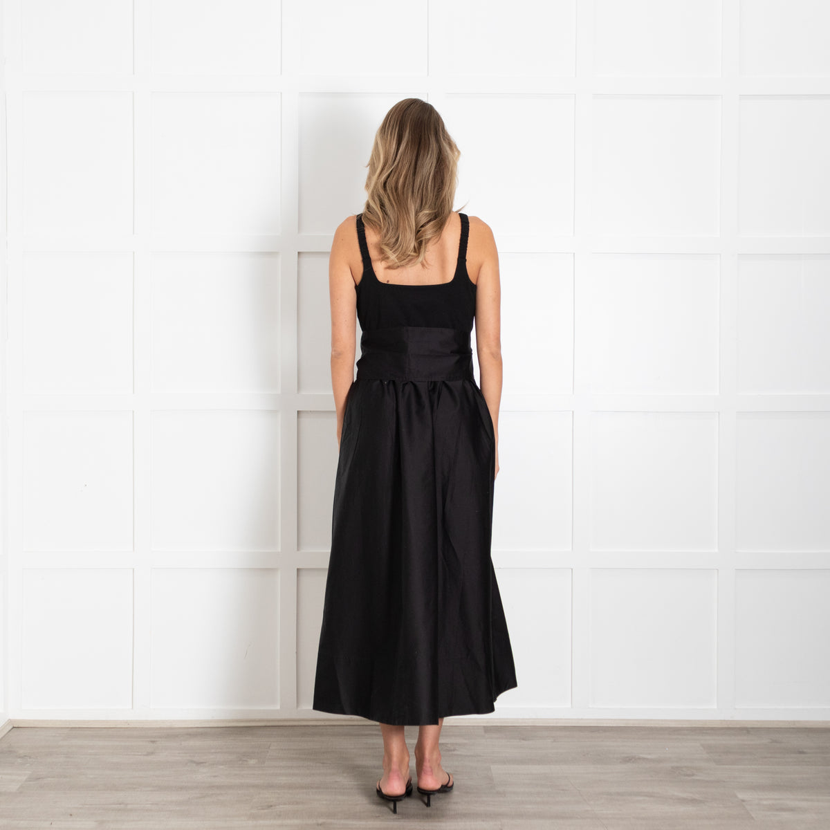 Me + Em Black Boat Neck Fit And Flare Dress With Belt
