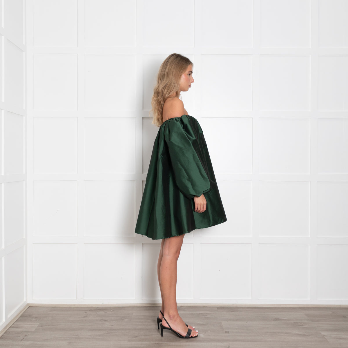 Bernadette Green Taffeta Oversized Off The Shoulder Short Dress