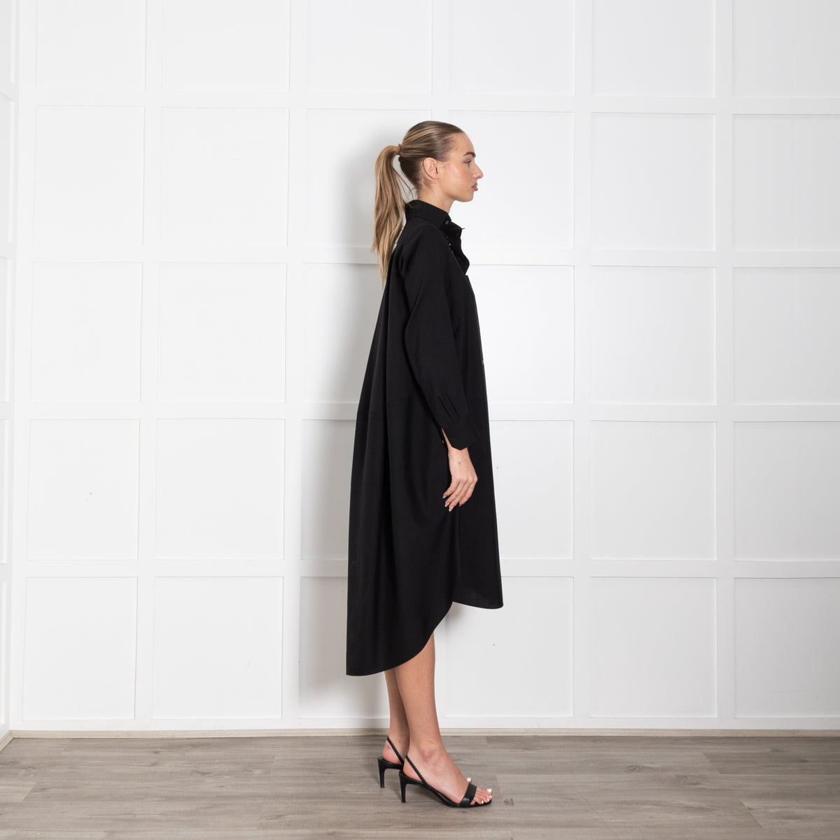 Shiro Sakai Black Button Up Long Sleeve Shirt Dress