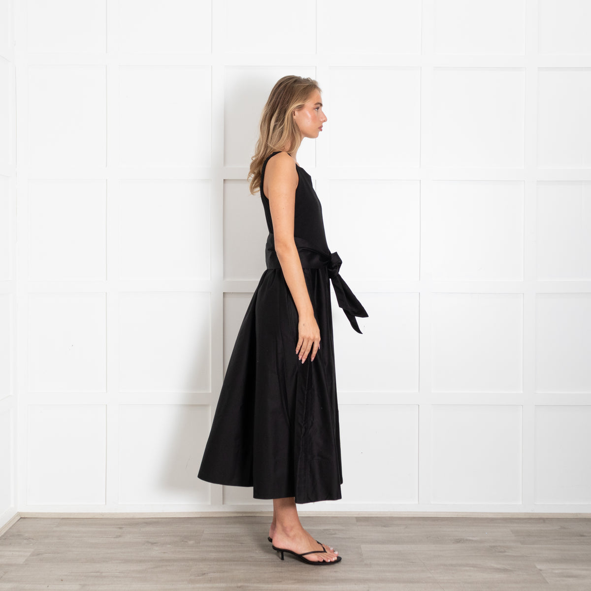 Me + Em Black Boat Neck Fit And Flare Dress With Belt