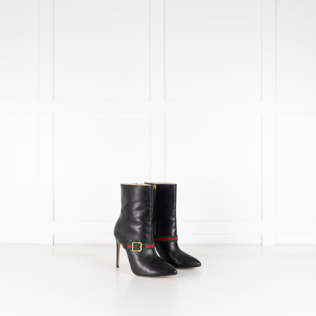 Gucci Black Charlotte Boots Green Red Gross Grain With Buck