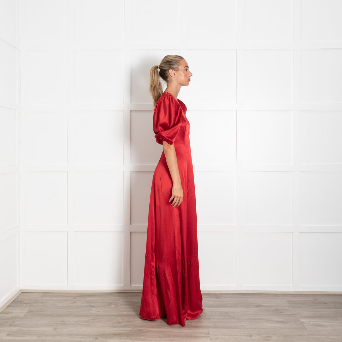 Roksanda Red Silk Satin Draped Puff Evening Gown