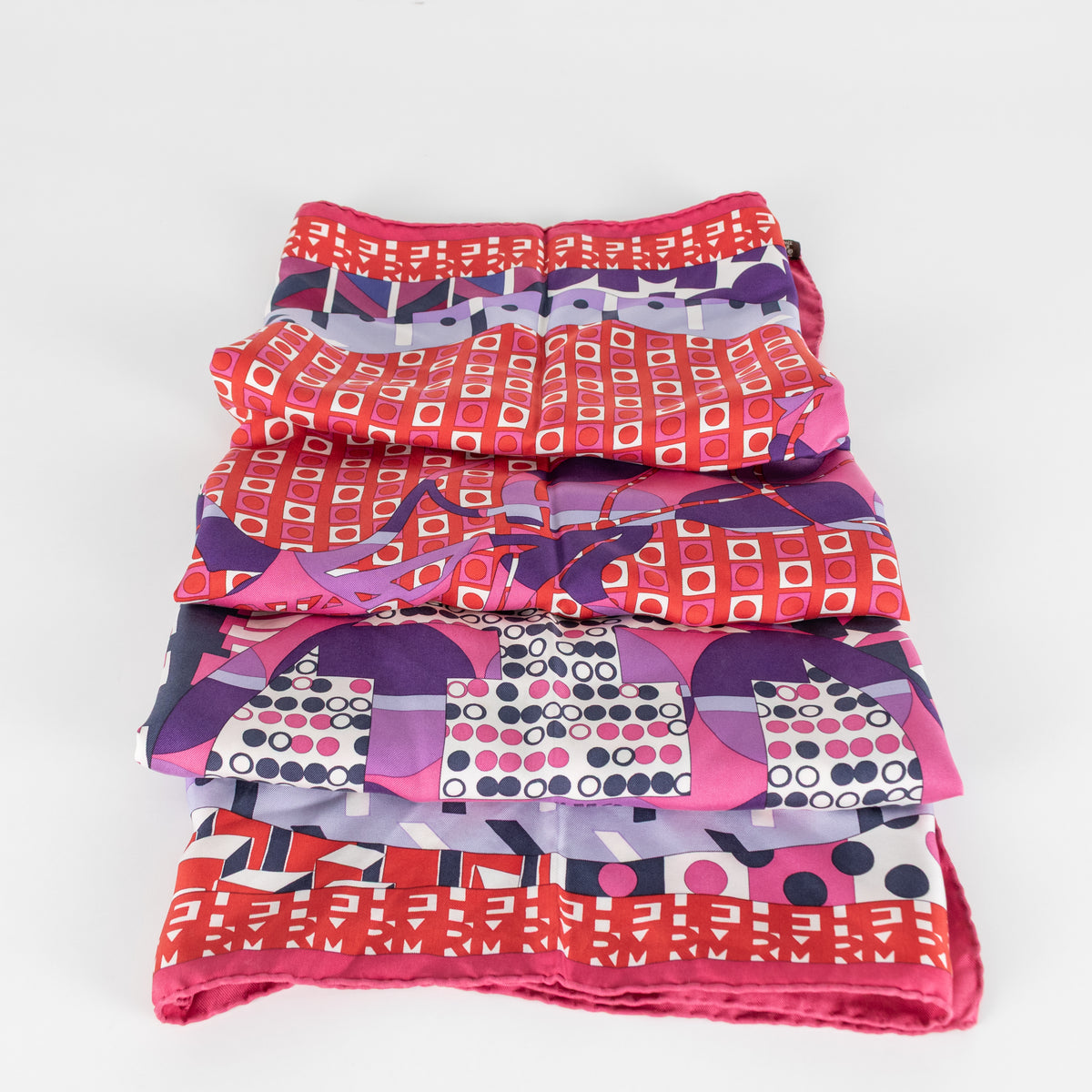 Hermes Red Pink Purple Ex-Libris En Cravates Silk Scarf