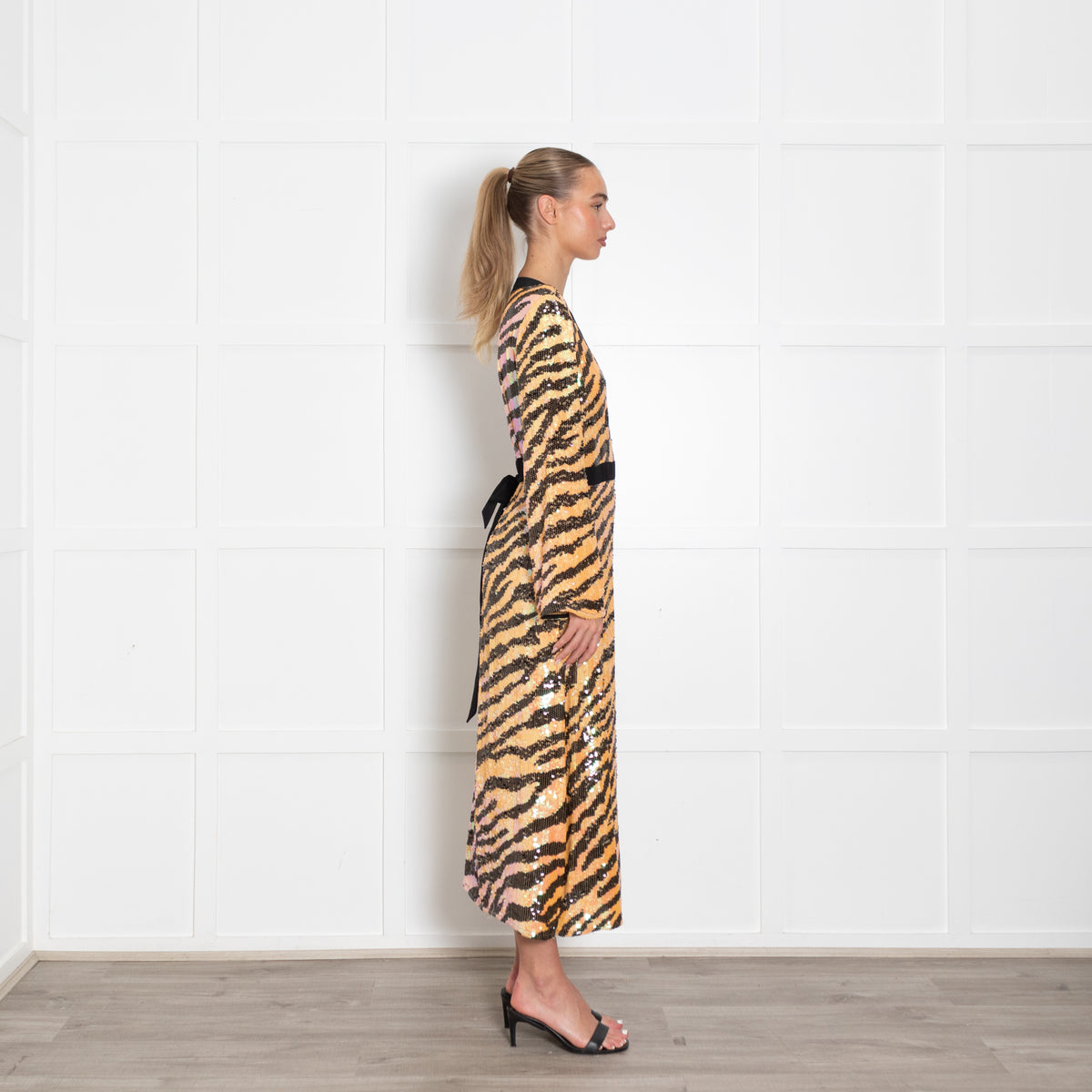 Rixo Tiger Print Sequin Wrap Dress