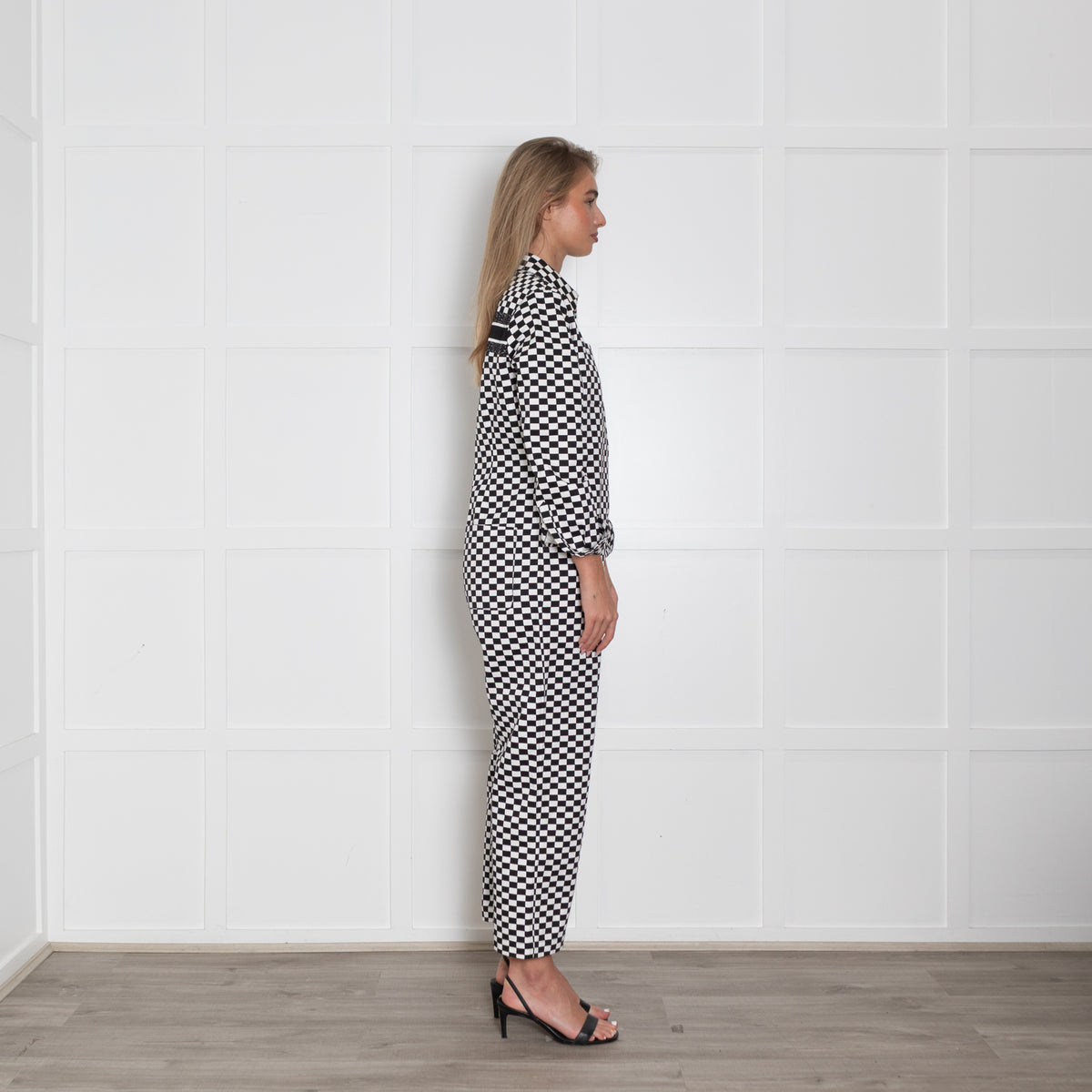 Christian Dior Black White Checkered Logo Print Jumpsuit