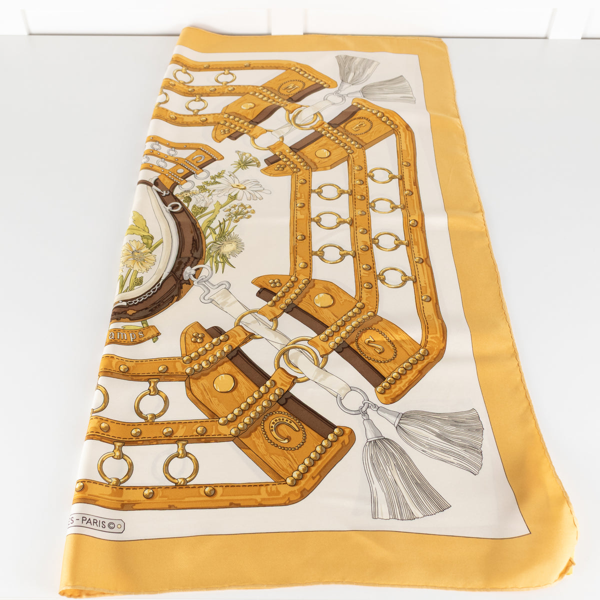 Hermes Silk 'Aux Champs' Floral Horseshoe Motif Scarf