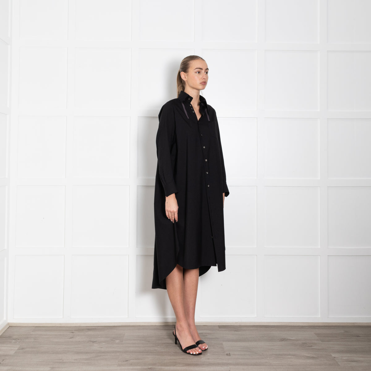 Shiro Sakai Black Button Up Long Sleeve Shirt Dress