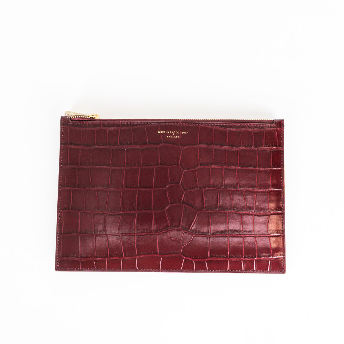 Aspinal Of London Burgundy Croc Leather Pochette