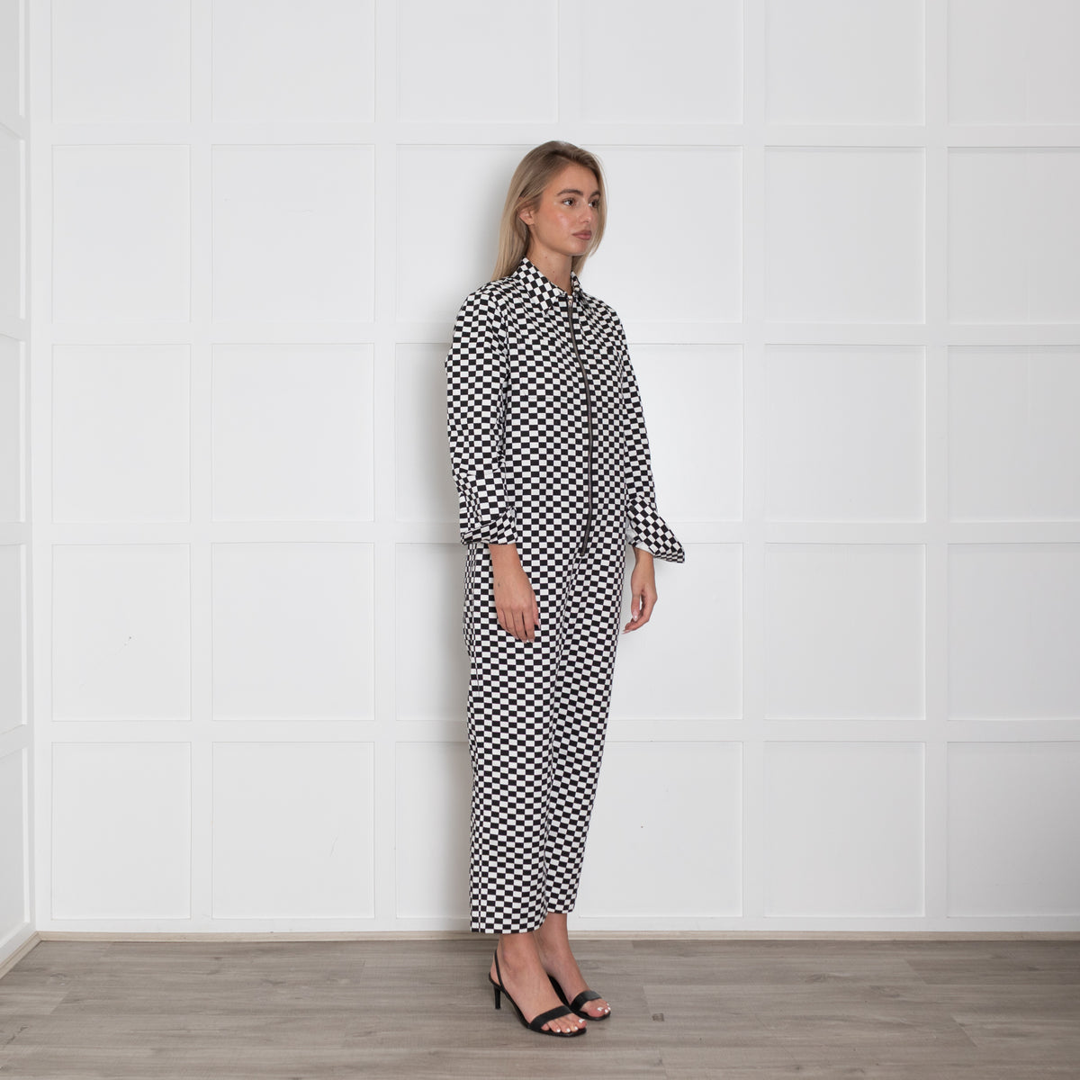 Christian Dior Black White Checkered Logo Print Jumpsuit