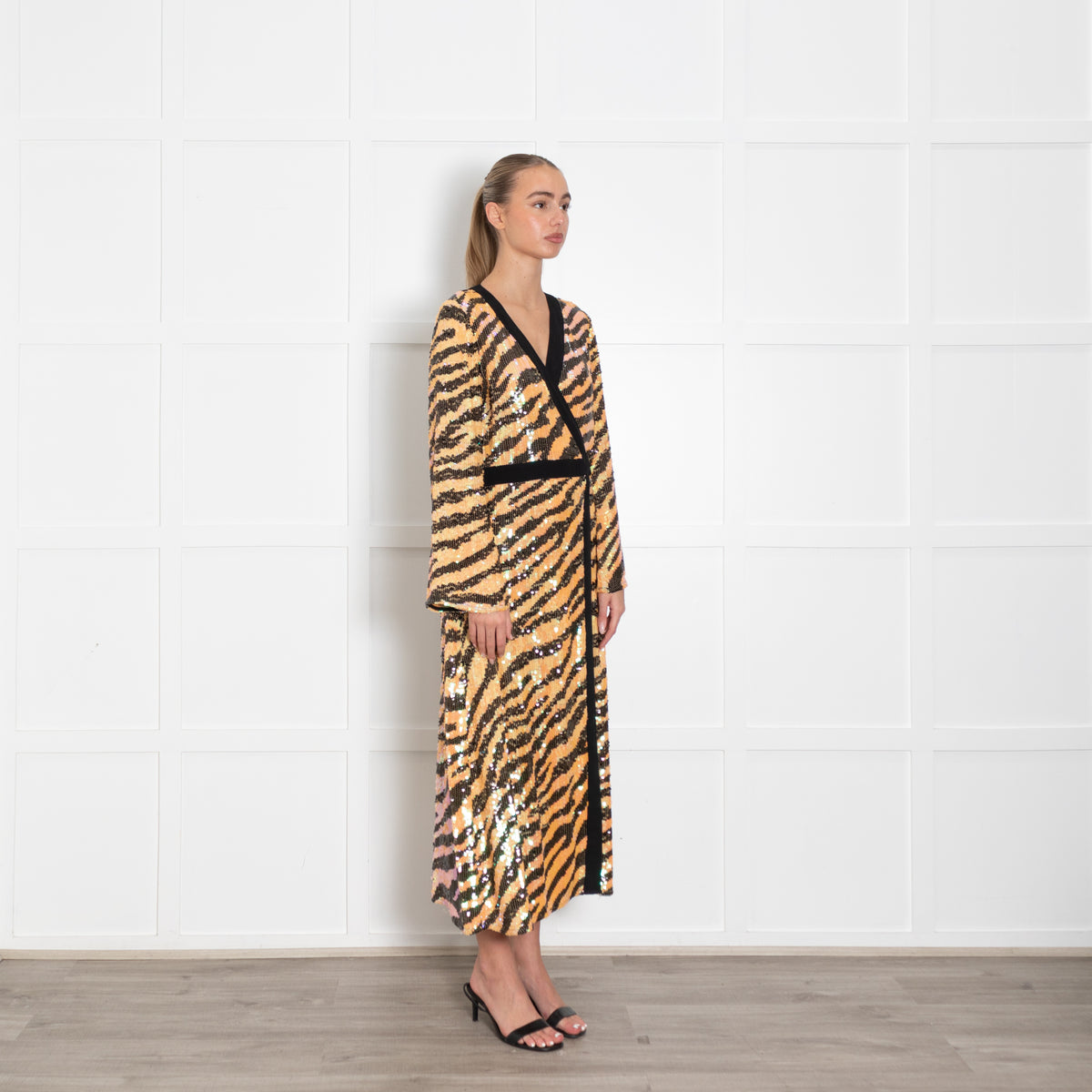 Rixo Tiger Print Sequin Wrap Dress
