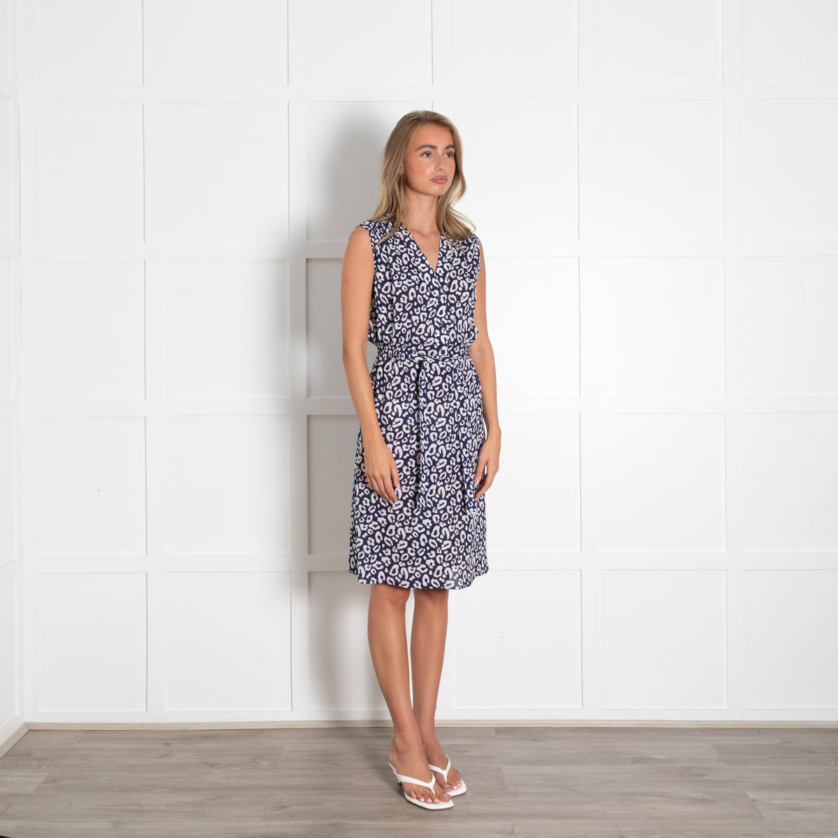 Tucker Silk Blue & White Print S/L Dress With Buttons & Elasticated Waist