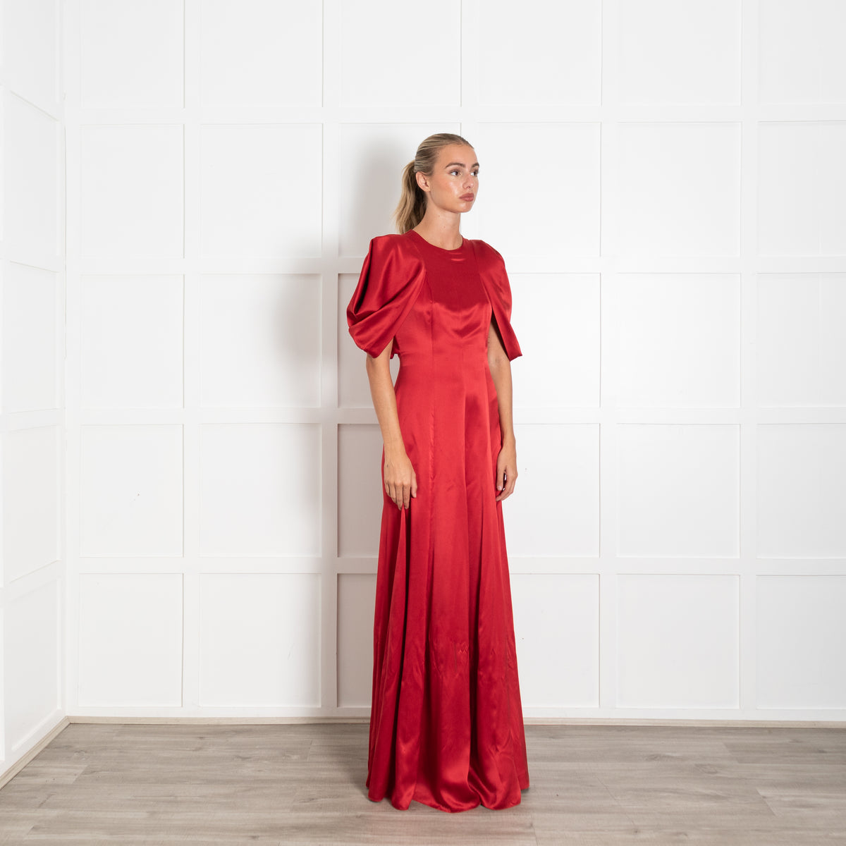 Roksanda Red Silk Satin Draped Puff Evening Gown
