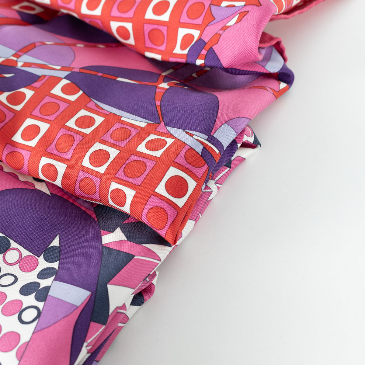 Hermes Red Pink Purple Ex-Libris En Cravates Silk Scarf