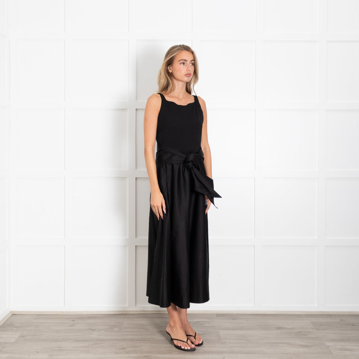 Me + Em Black Boat Neck Fit And Flare Dress With Belt