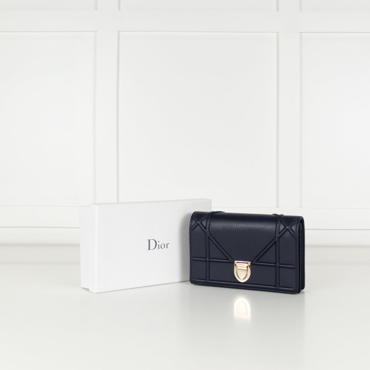 Dior Navy Cannage Diorama Wallet with Chain