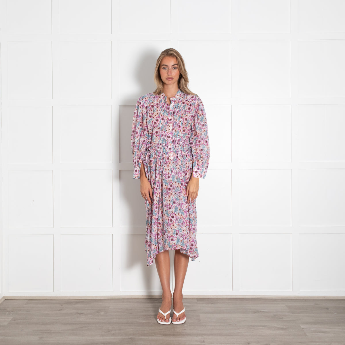 Isabel Marant Etoile Purple Orange Blue Flower Mix Long Cotton Dress