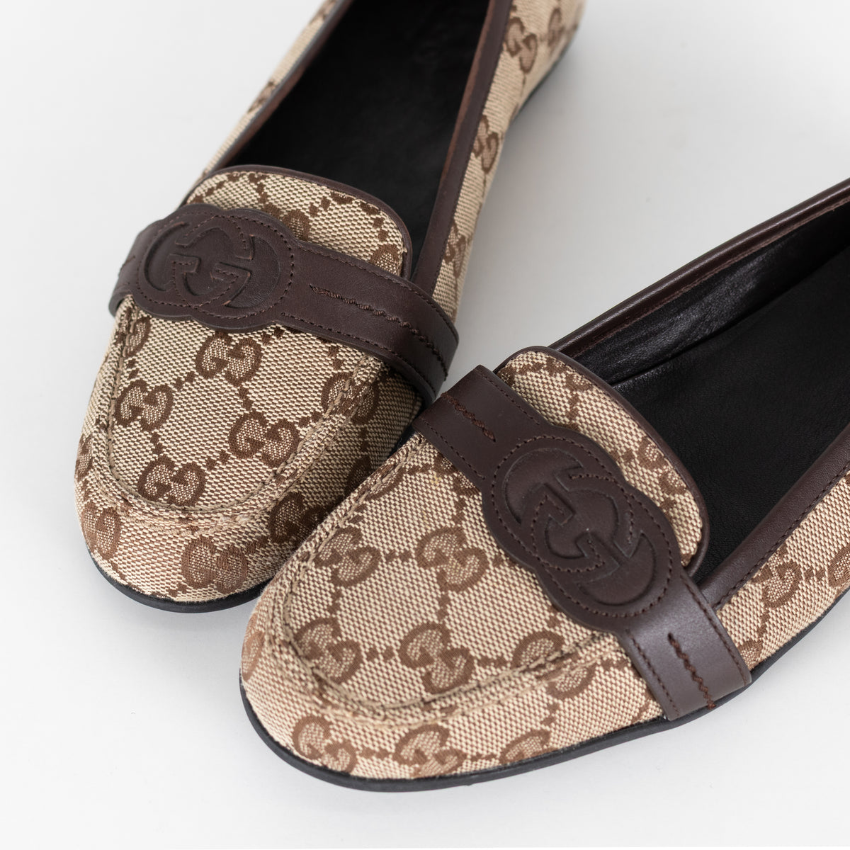 Gucci Brown Logo Canvas Pumps