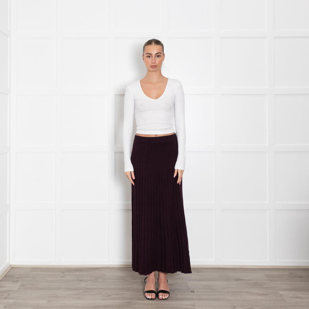 Me+Em Purple Pleated Cashmere Mix Maxi Skirt