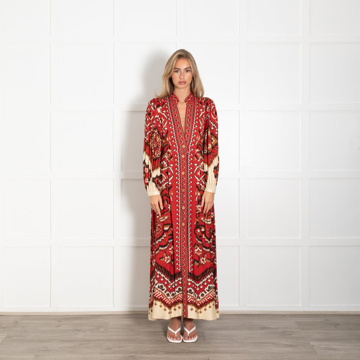 Farm Rio Red Cream Ainika Pineapple Maxi Dress