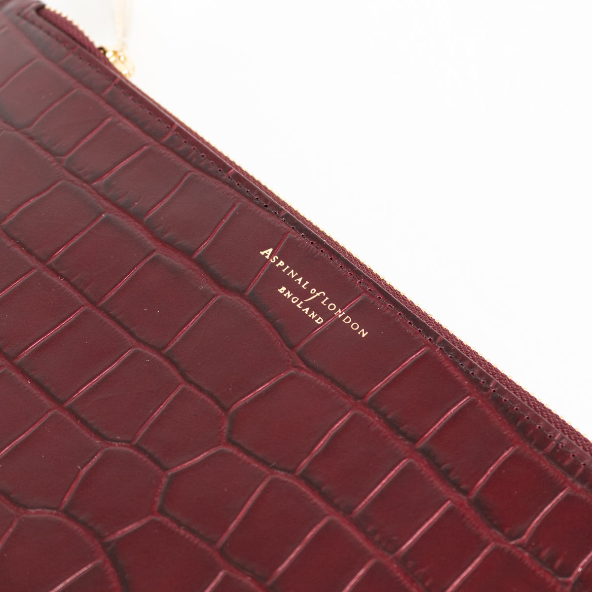 Aspinal Of London Burgundy Croc Leather Pochette