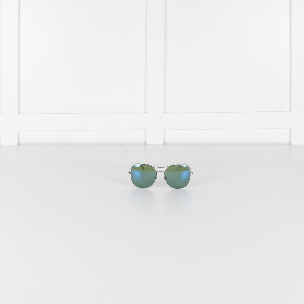 Gucci Ruthenium Blue Lens Aviator Sunglasses With Silver Frame