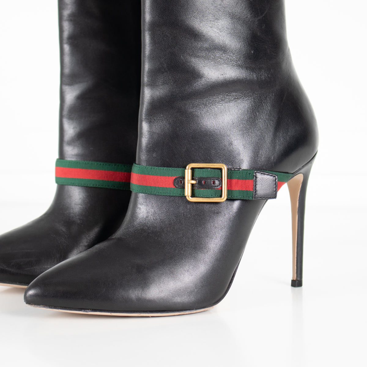 Gucci Black Charlotte Boots Green Red Gross Grain With Buck