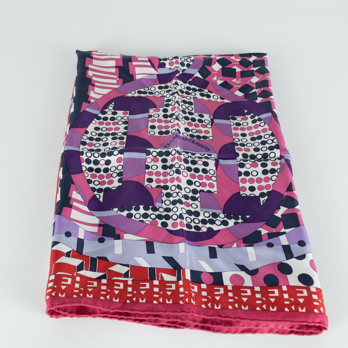 Hermes Red Pink Purple Ex-Libris En Cravates Silk Scarf