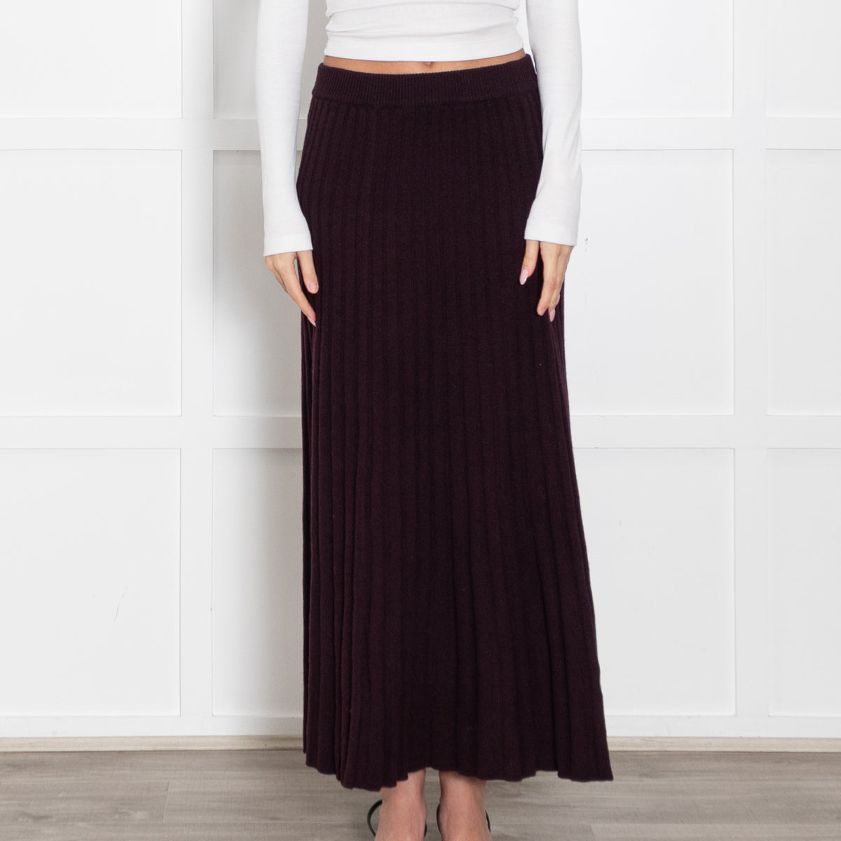 Me+Em Purple Pleated Cashmere Mix Maxi Skirt