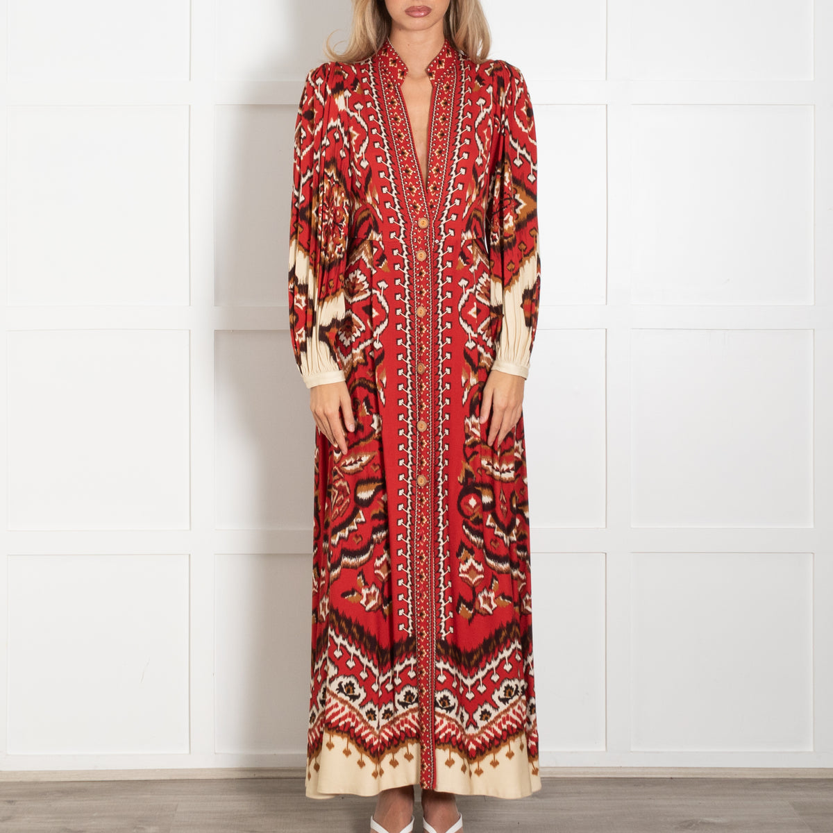 Farm Rio Red Cream Ainika Pineapple Maxi Dress
