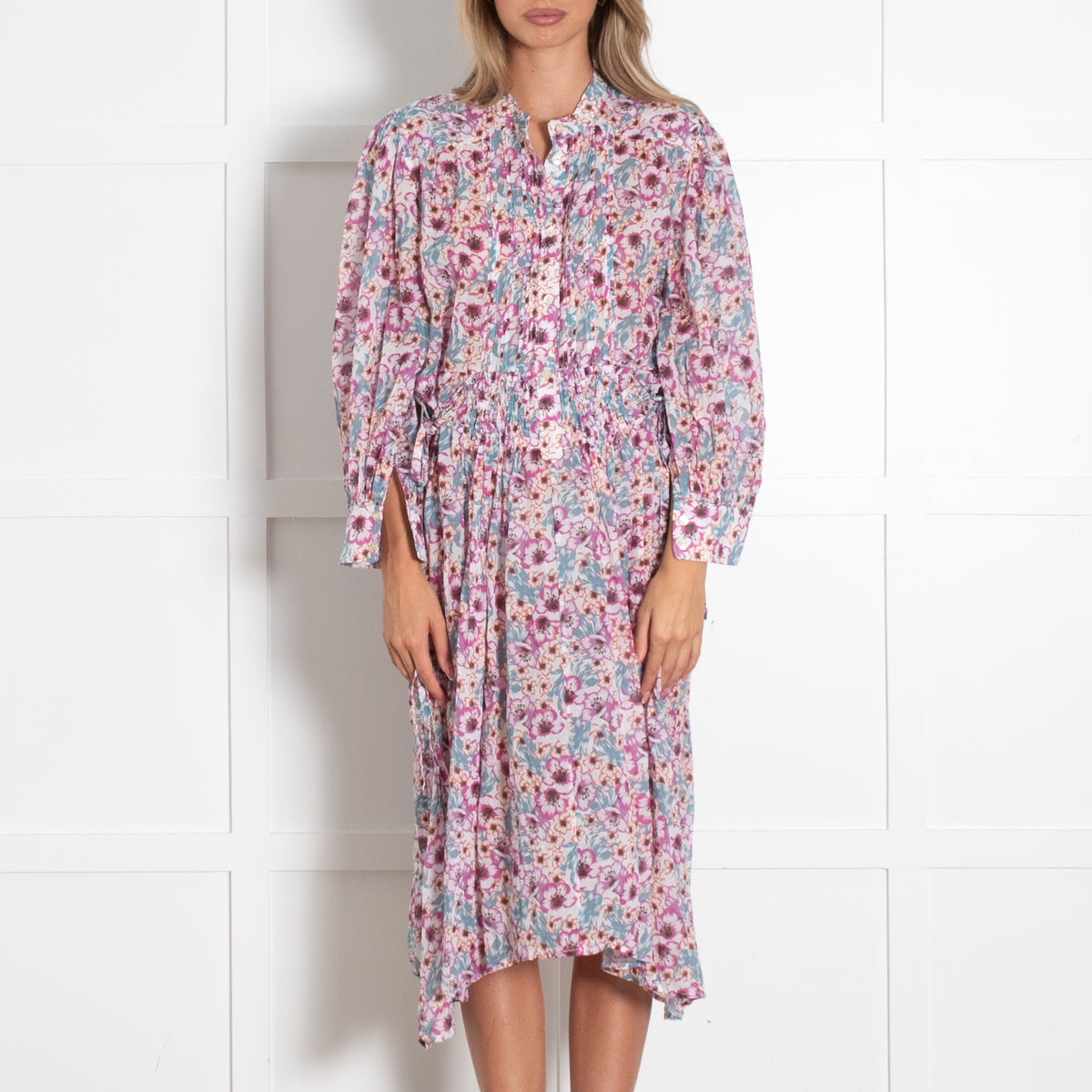 Isabel Marant Etoile Purple Orange Blue Flower Mix Long Cotton Dress
