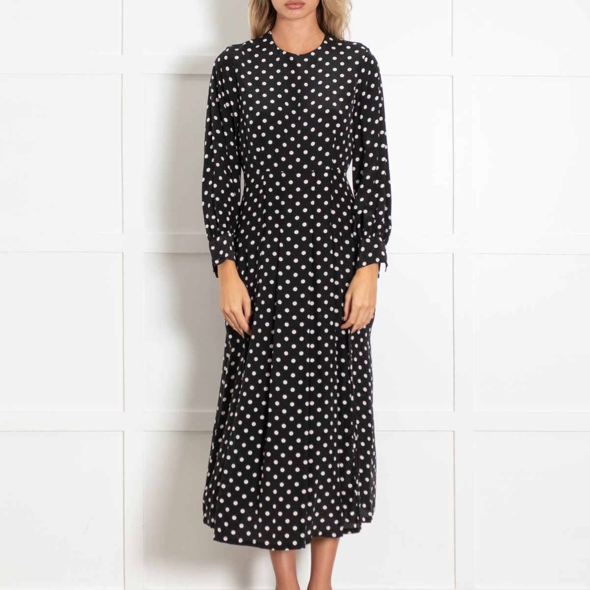 Rixo Black And White Polka Dot Long Sleeve Dress