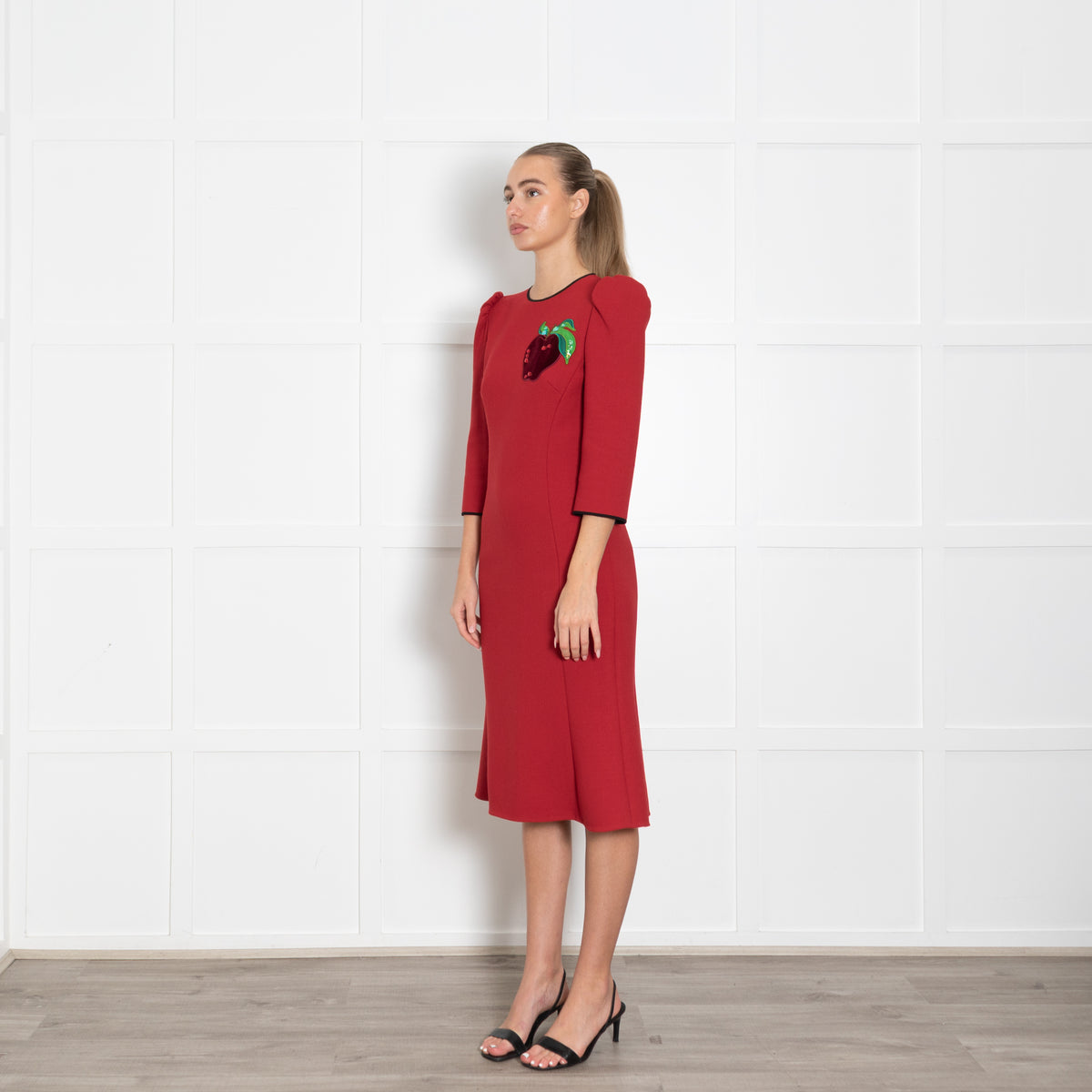 Dolce & Gabbana Red Apple Motif Midi Dress