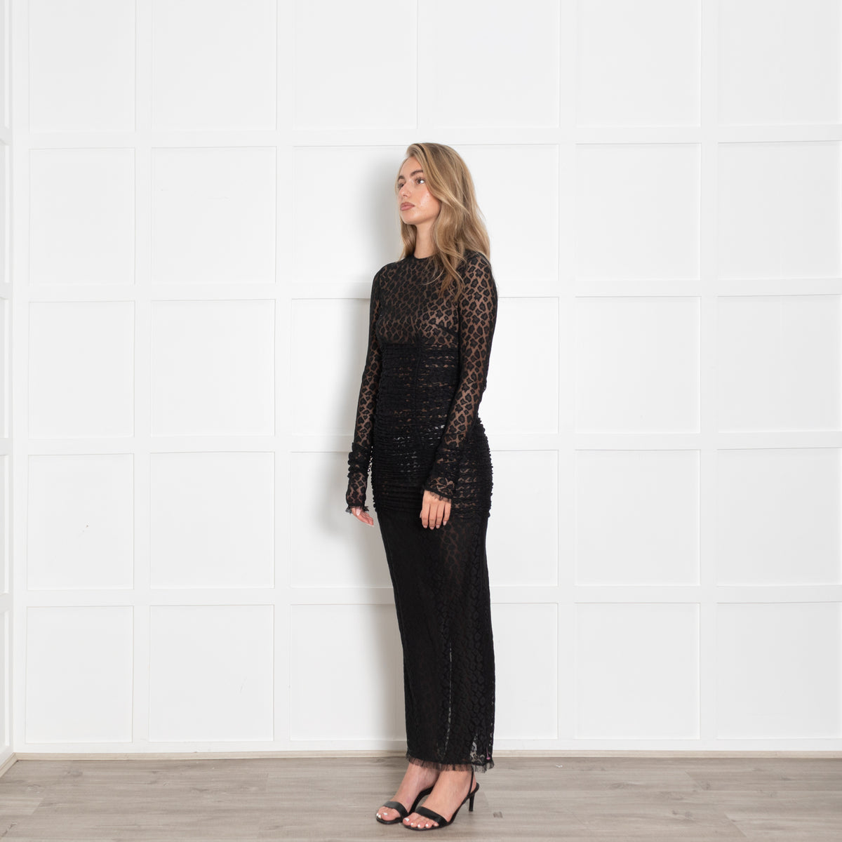 Alessandra Rich Black Fitted Jacquard Leopard Dress