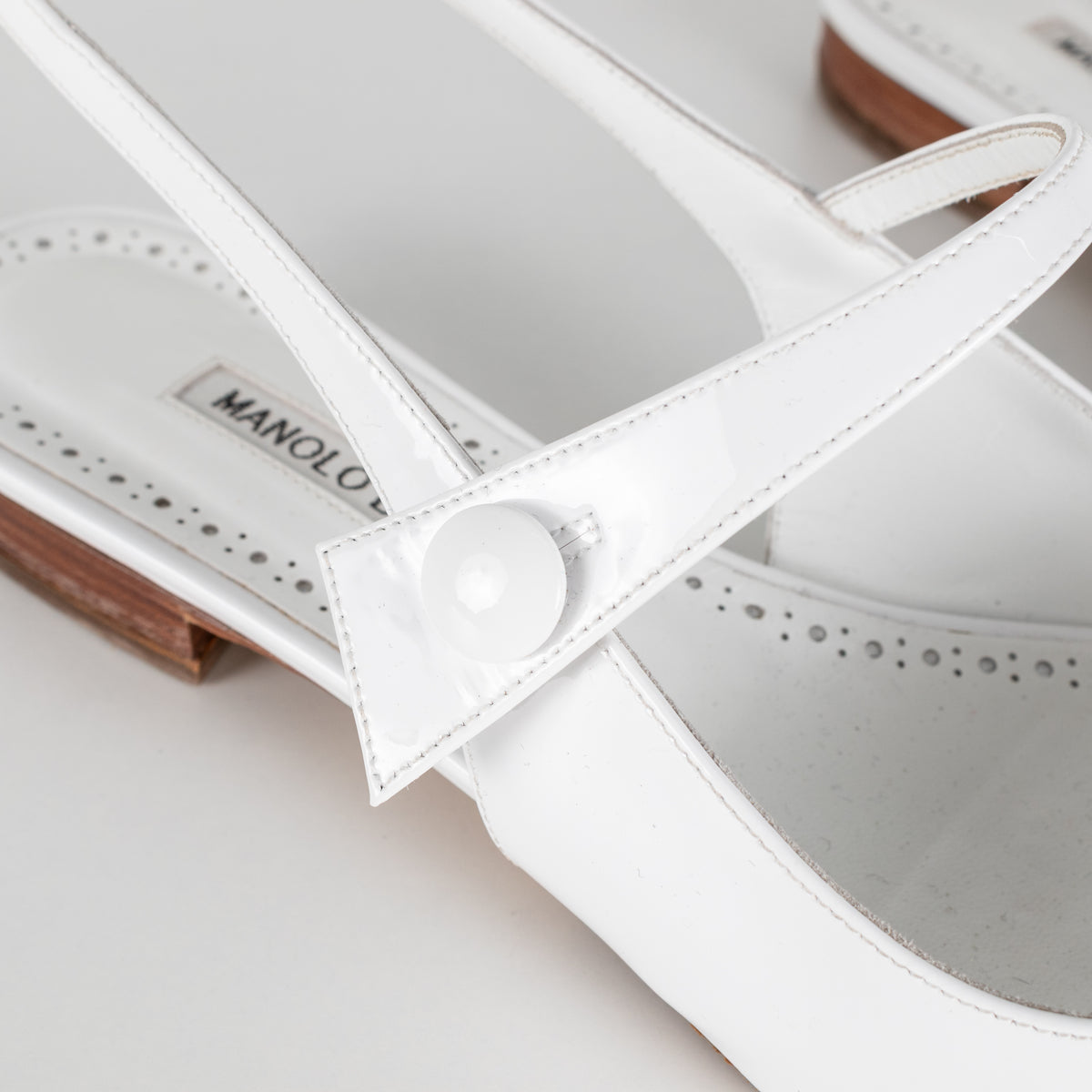 Manolo Blahnik Didion White Patent Leather Slingback Flats
