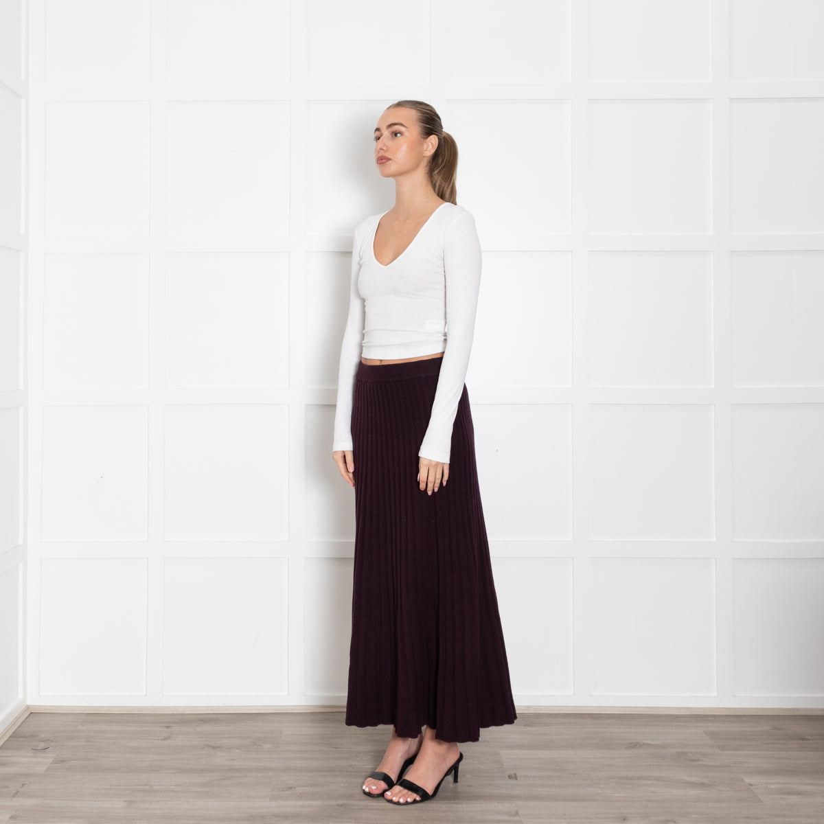 Me+Em Purple Pleated Cashmere Mix Maxi Skirt