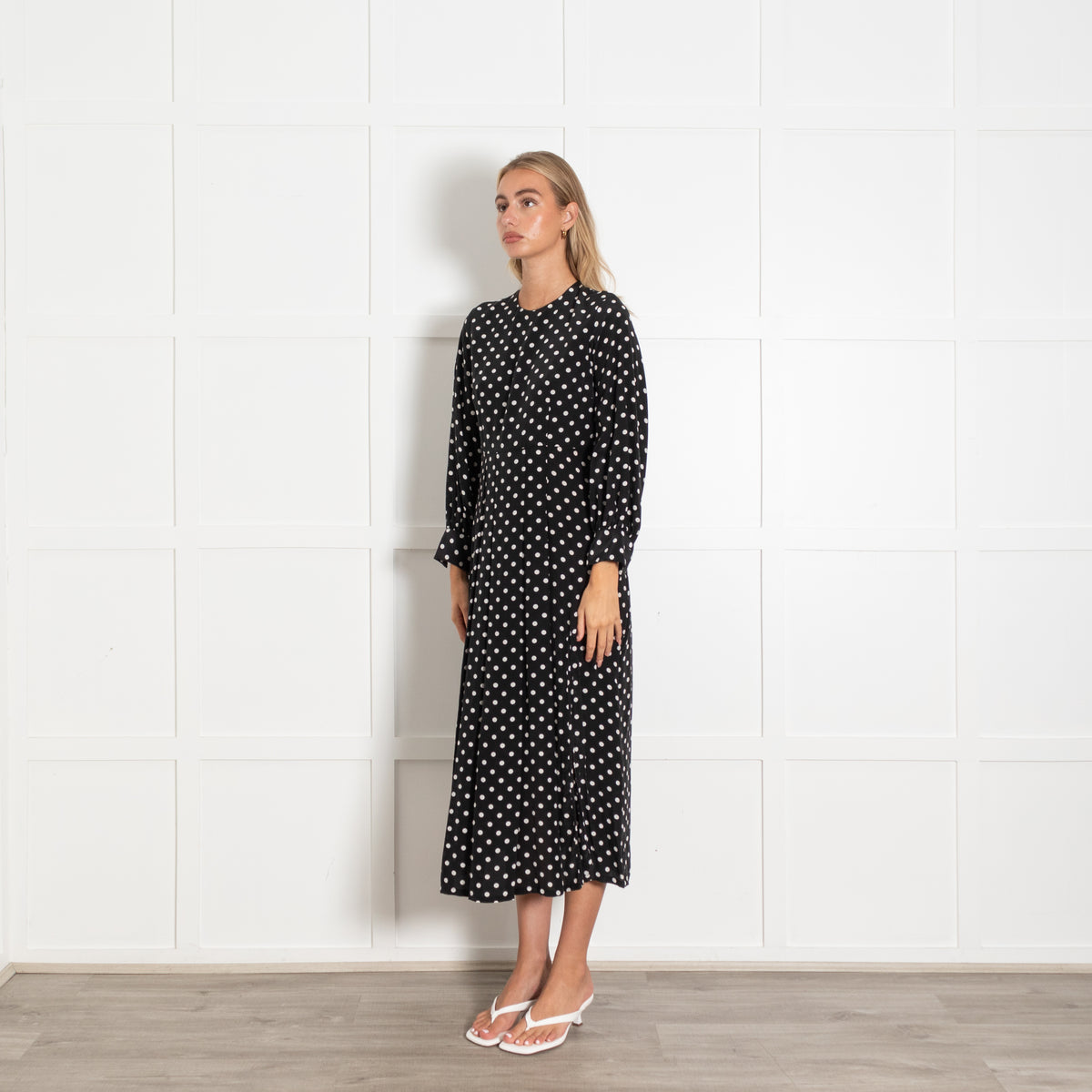 Rixo Black And White Polka Dot Long Sleeve Dress