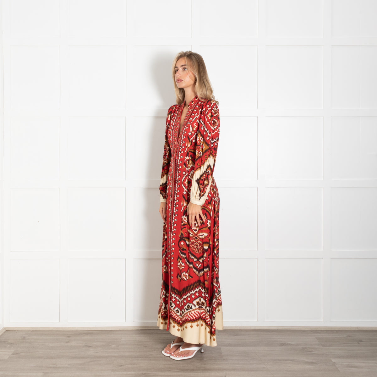 Farm Rio Red Cream Ainika Pineapple Maxi Dress