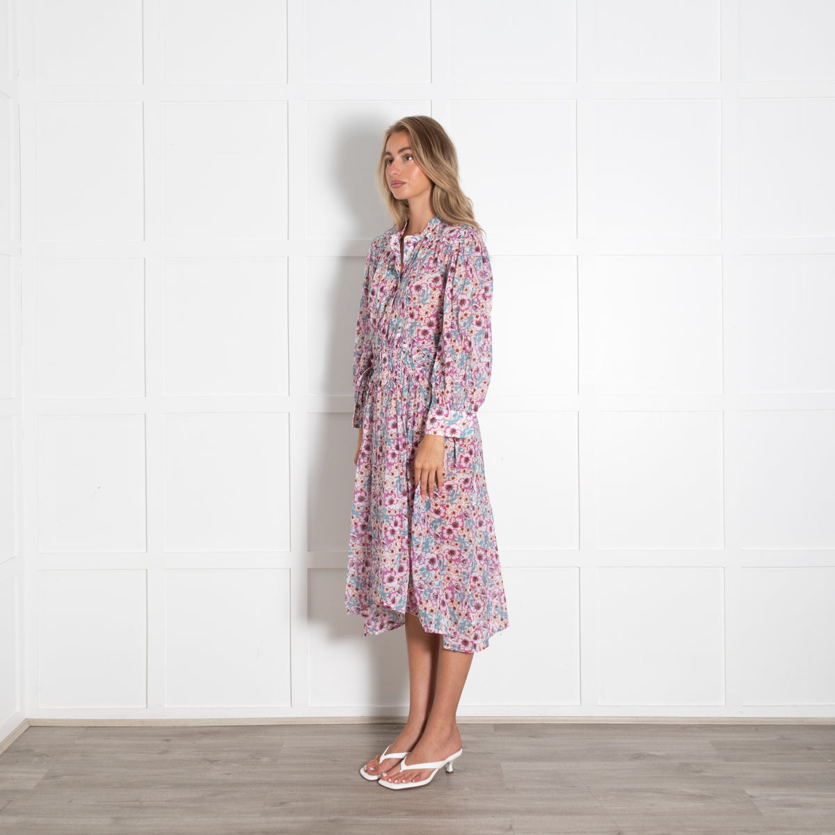 Isabel Marant Etoile Purple Orange Blue Flower Mix Long Cotton Dress